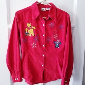 Disney Corduroy Pooh Piglet Shirt Embroidery Size L